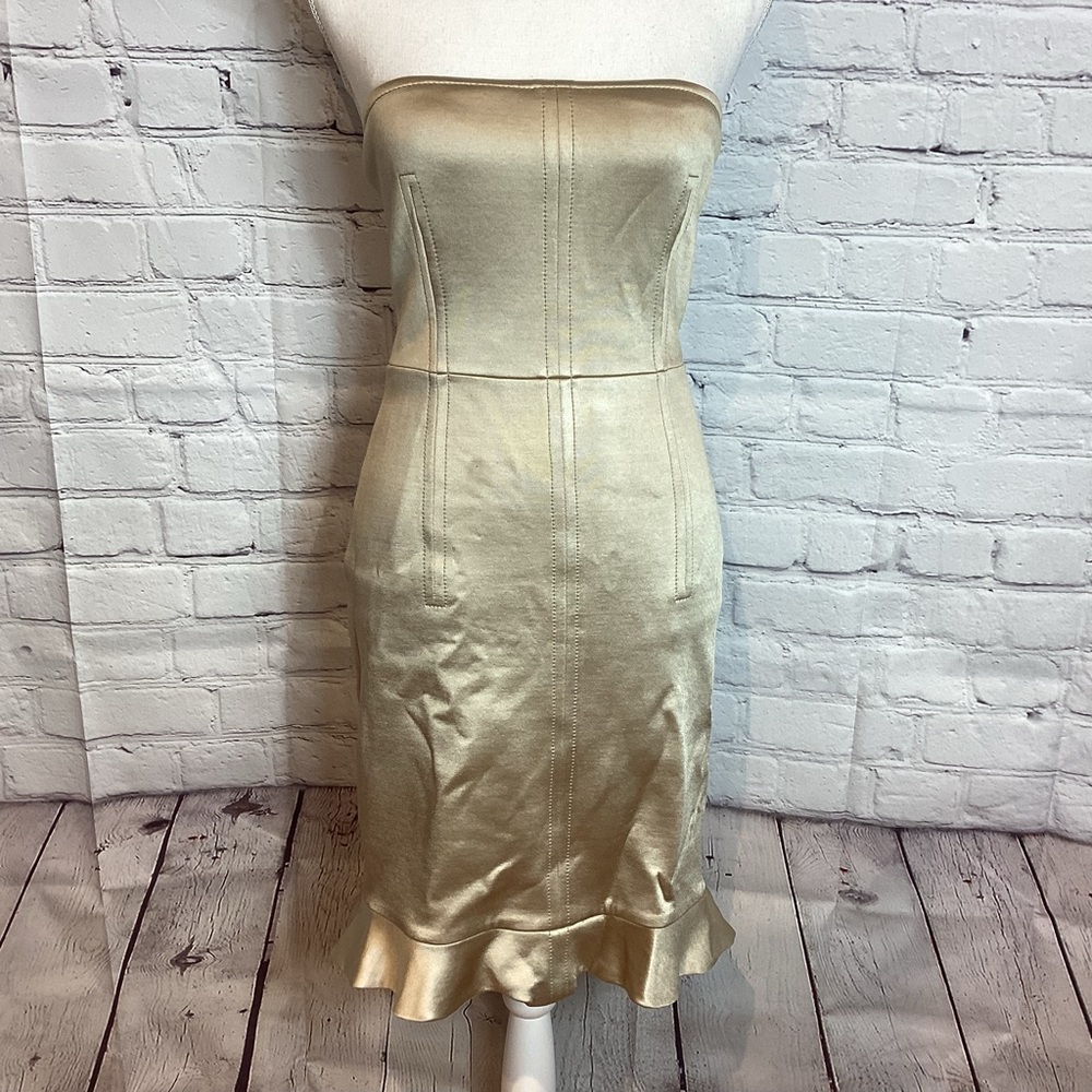 STELLA MCCARTNEY STRAPLESS KNEE LENGTH DRESS CHAMPAGNE NWT SZ MED - Picture 9 of 14